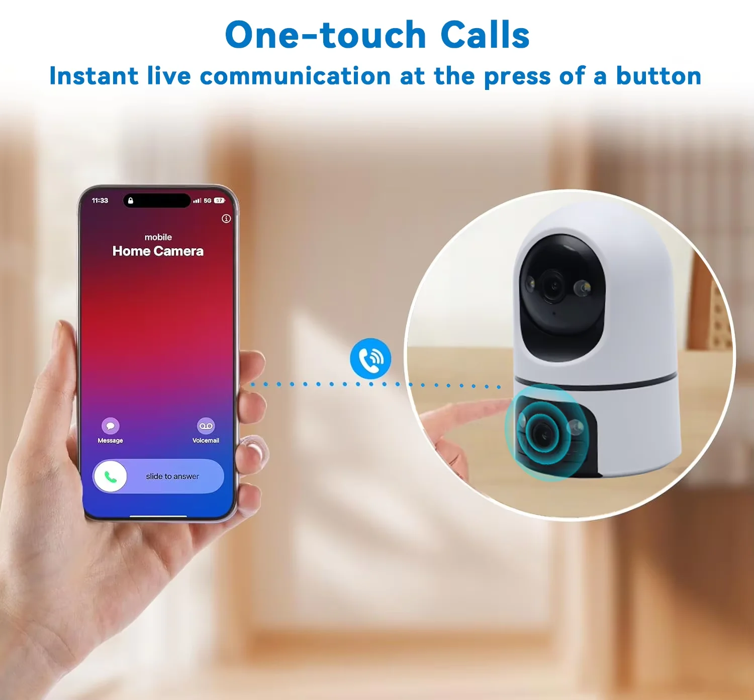 One Touch To Call WiFi Baby Monitor Camera 10MP 5K Two-Way Audio Home Security Protection Mini Cam Baby, Pet, Elderly Monitoring