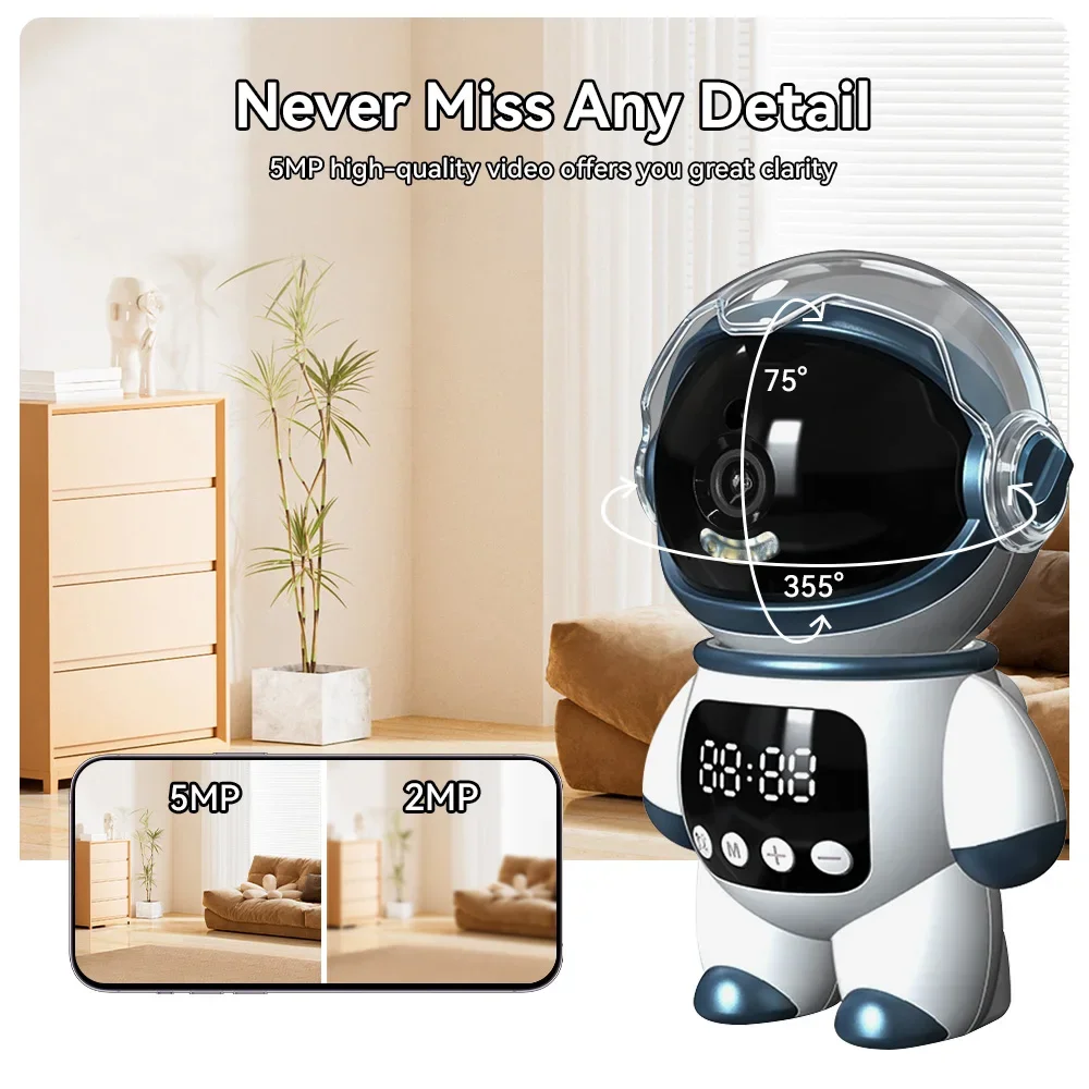 Tuya Smart Astronaut Wireless IP PTZ Camera 5MP WiFi Indoor Robot Baby Monitor Two Way Audio Motion Detection Video Robot Webcam