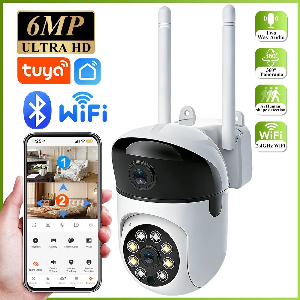 Tuya 6MP IP Camera WiFi Dual Lens Smart Home Auto Tracking CCTV Camera Security Baby Monitor Wireless Surveillance Camera