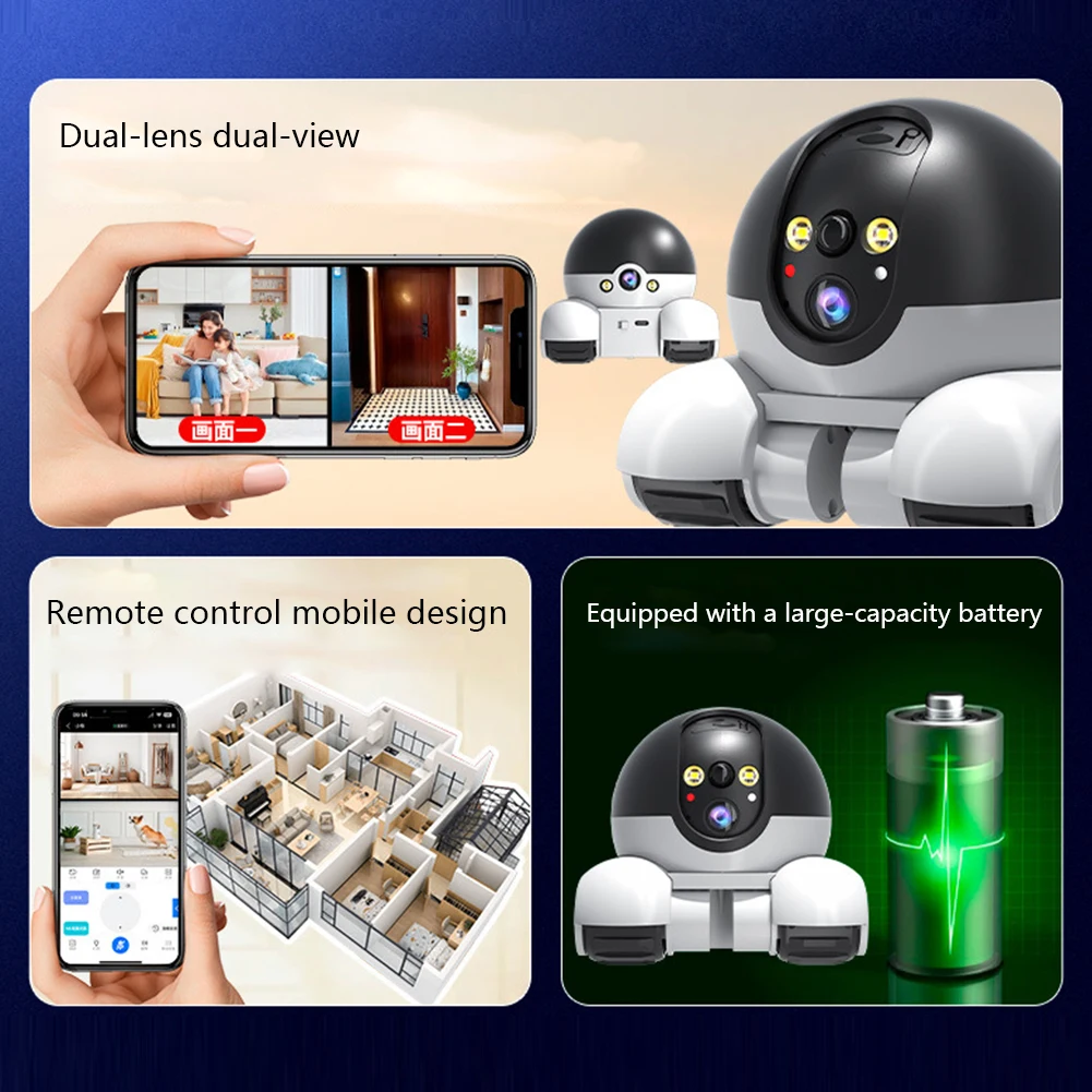 WIFI Dual Lens Robot Camera Dual Screen Monitoring 1080P HD AI Security Surveillance Camera Auto Tracking Baby Pets Monitor