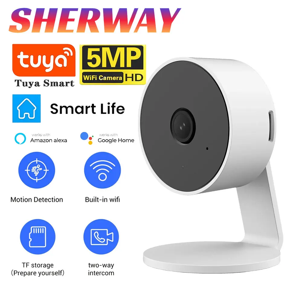 Tuya Smart 5MP Wifi Smart Home Security Camera 2K HD Indoor Infrared Night Vision with AI Motion Tracking for Baby & Pet Monitor