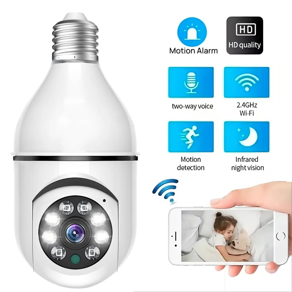 WiFi IP Camera E27 Bulb Camera 1080P Wireless Baby Monitor AI Auto Tracking Security Video Surveillance Pet Camera Indoor
