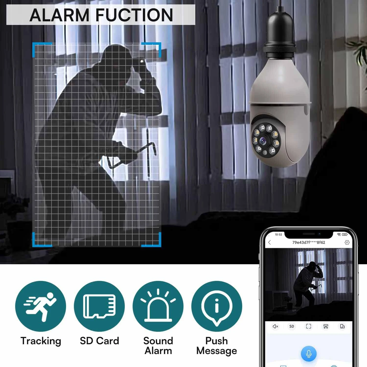 WiFi IP Camera E27 Bulb Camera 1080P Wireless Baby Monitor AI Auto Tracking Security Video Surveillance Pet Camera Indoor