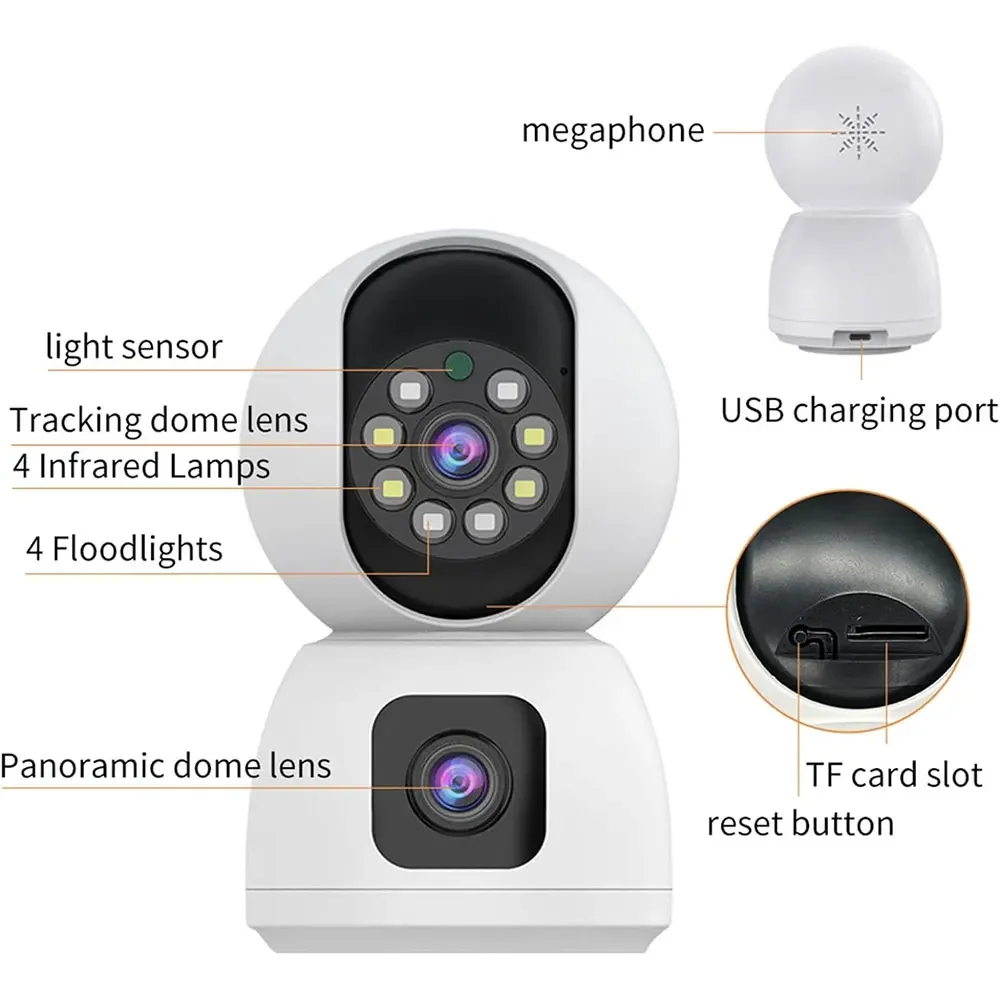 Tuya  4K 8MP HD WiFi Camera Indoor  Dual Screen Baby Monitor Color Night Vision Camera  PTZ Auto Tracking Home Security Camera