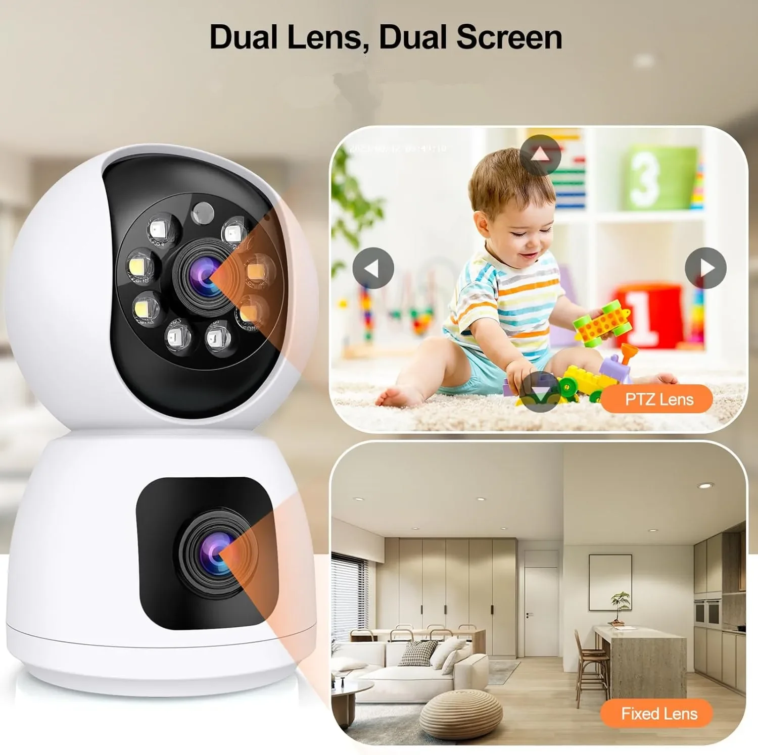 Tuya  4K 8MP HD WiFi Camera Indoor  Dual Screen Baby Monitor Color Night Vision Camera  PTZ Auto Tracking Home Security Camera