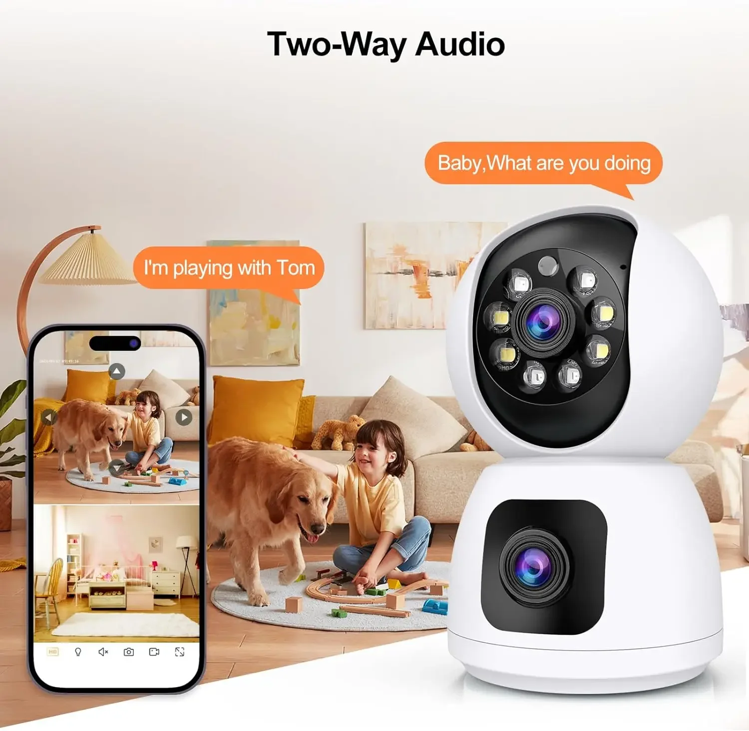 Tuya  4K 8MP HD WiFi Camera Indoor  Dual Screen Baby Monitor Color Night Vision Camera  PTZ Auto Tracking Home Security Camera