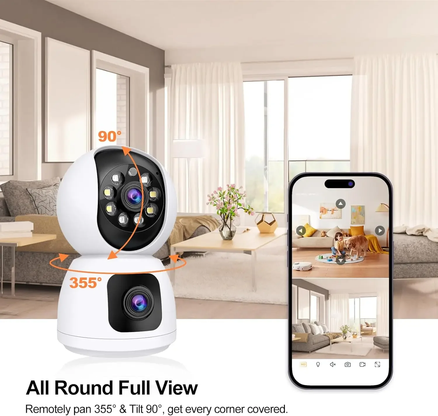 Tuya  4K 8MP HD WiFi Camera Indoor  Dual Screen Baby Monitor Color Night Vision Camera  PTZ Auto Tracking Home Security Camera