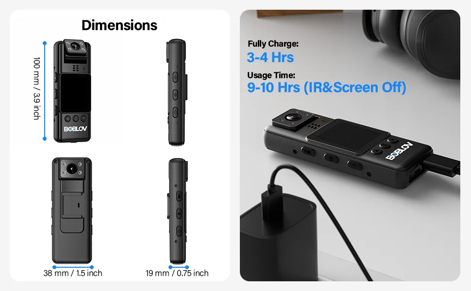 BOBLOV A23 Body Camera 64GB 1080P HD with Night Vision, 180° Rotatable Lens & 2200mAh Battery (9Hrs) for Security, Outdoor