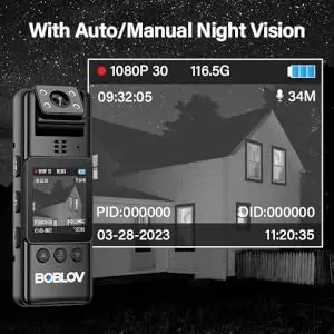BOBLOV A23 Body Camera 64GB 1080P HD with Night Vision, 180° Rotatable Lens & 2200mAh Battery (9Hrs) for Security, Outdoor