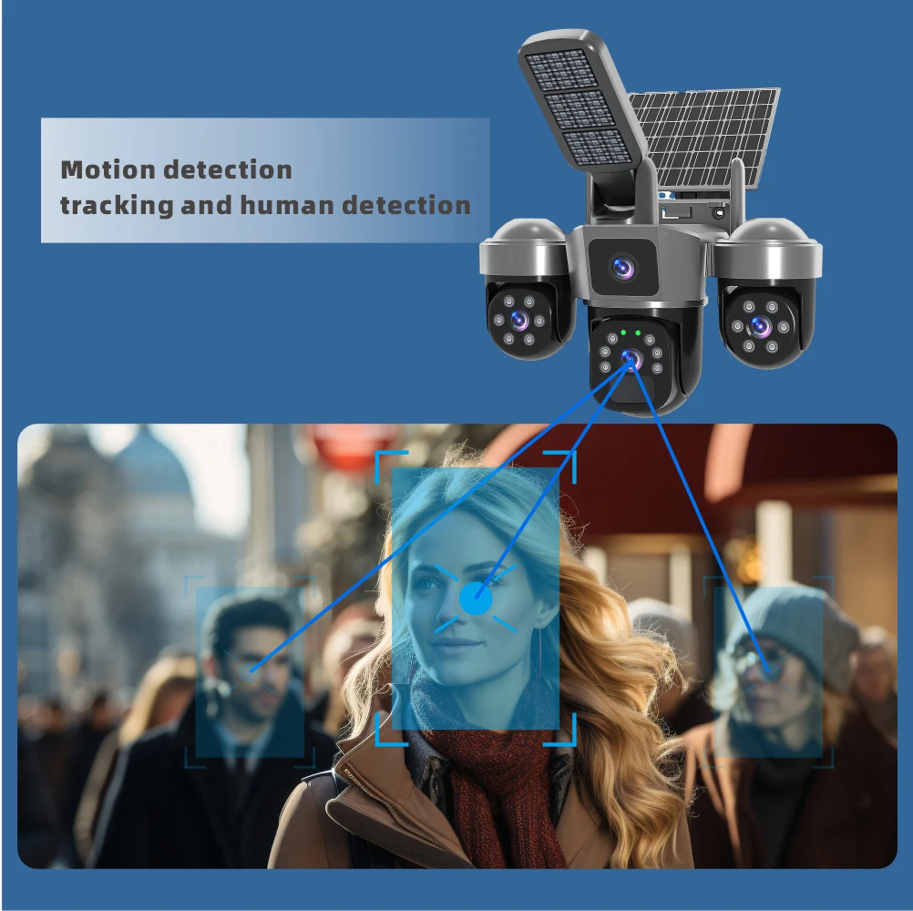 15MP WIFI IP Camera Outdoor Solar Wireless Camera Auto Tracking Security Protection CCTV Surveillance V380 Outdoor Solar lights