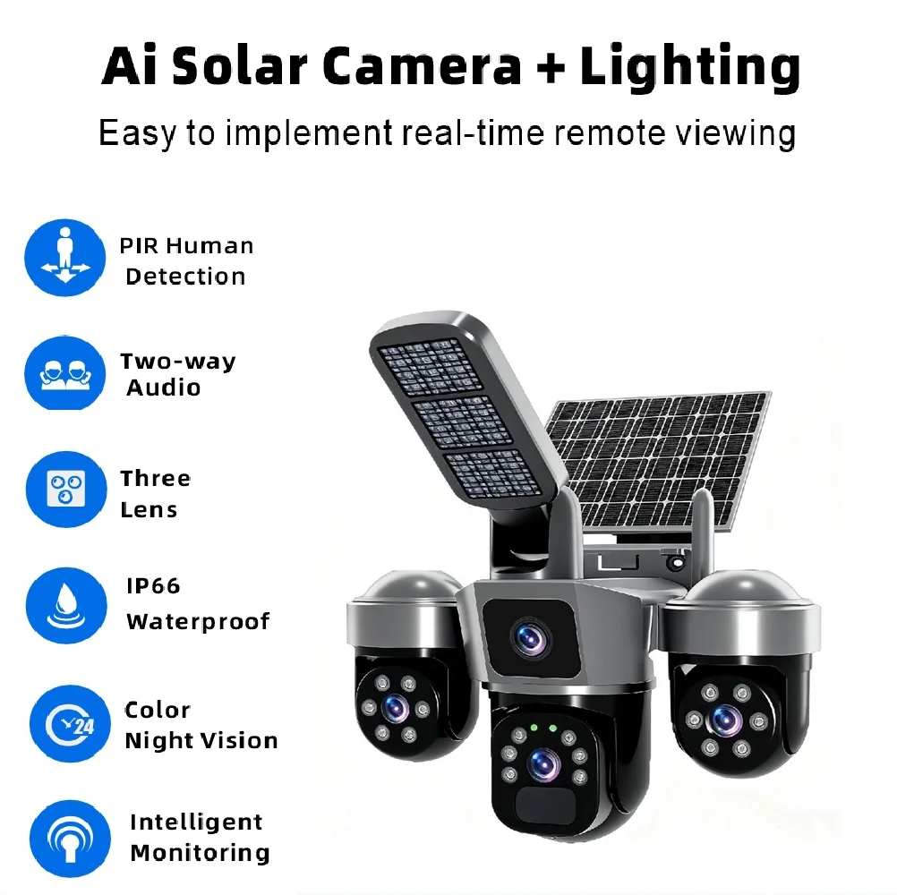 15MP WIFI IP Camera Outdoor Solar Wireless Camera Auto Tracking Security Protection CCTV Surveillance V380 Outdoor Solar lights