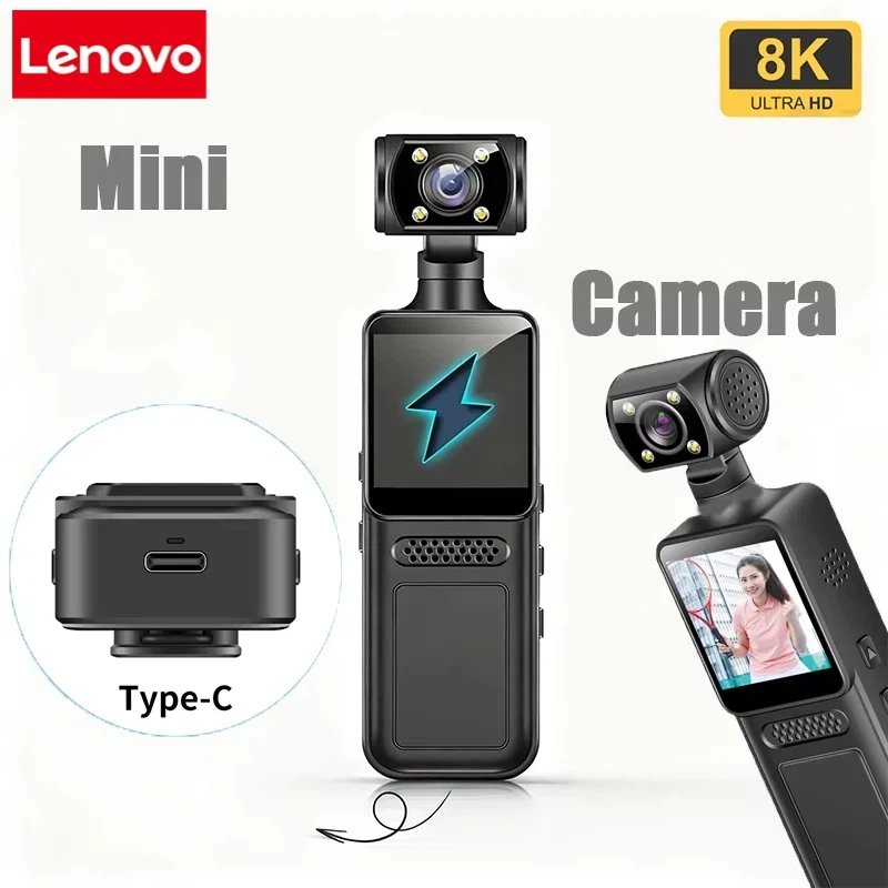 Lenovo Mini New Camera 8K HD Handheld Portable Digital Video Recorder Professional Anti Shake Camera Night Vision Action Camera