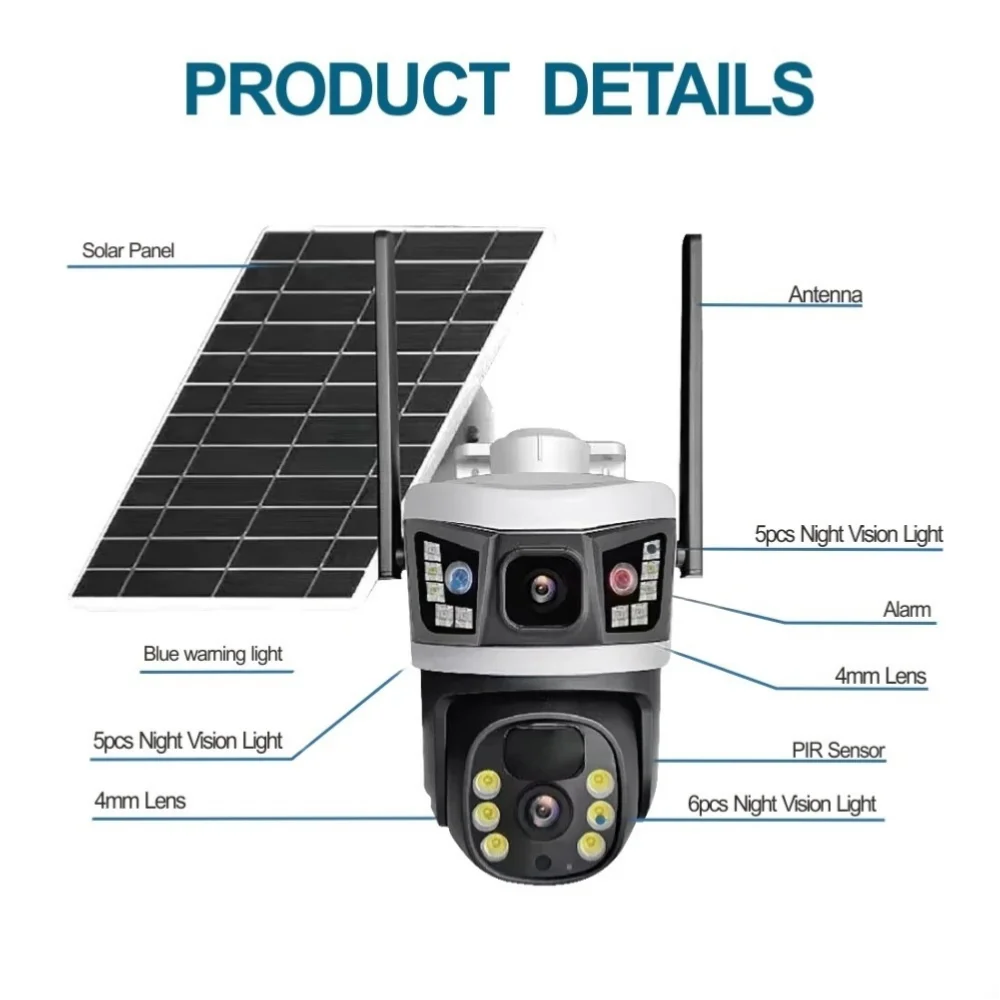 V380 WiFi Solar Digital Camera- Monitor Outdoor Dual Lens 10MP Security home wifi cameras With Red blue flashing warning light V380 WiFi Solar Digital Camera- Monitor Outdoor Dual Lens 10MP Security home wifi cameras With Red blue flashing warning light