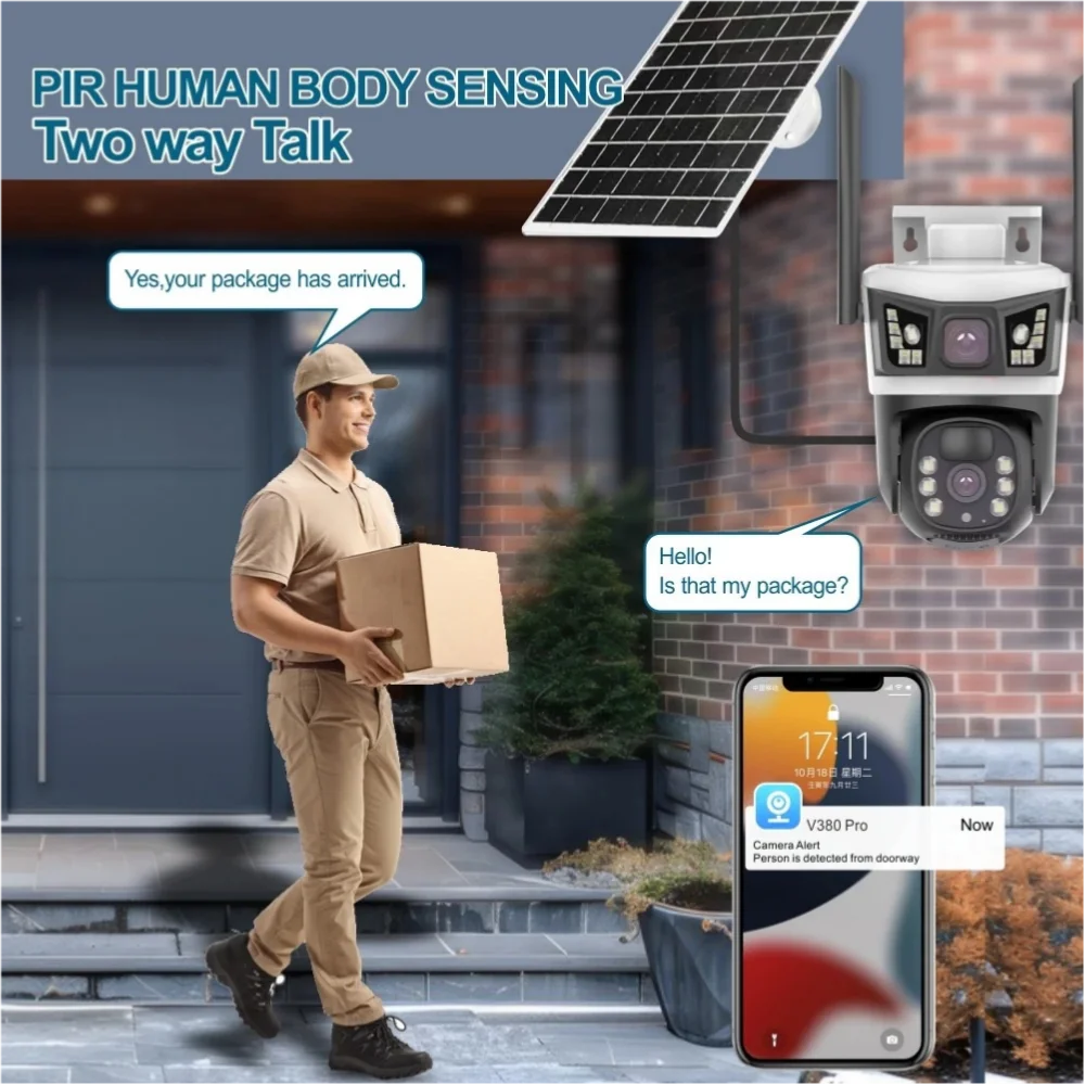 V380 WiFi Solar Digital Camera- Monitor Outdoor Dual Lens 10MP Security home wifi cameras With Red blue flashing warning light V380 WiFi Solar Digital Camera- Monitor Outdoor Dual Lens 10MP Security home wifi cameras With Red blue flashing warning light