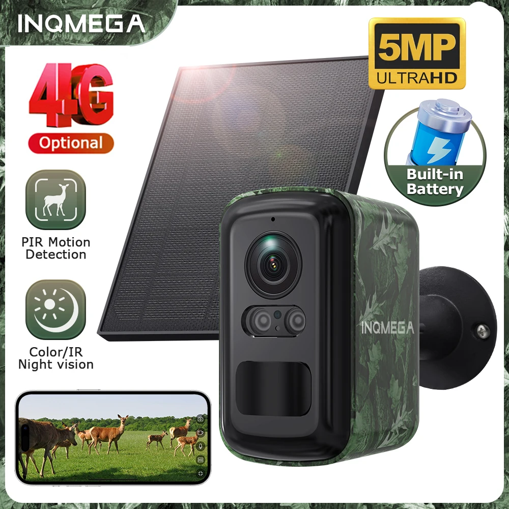 INQMEGA 5MP Solar 4G Camera Outdoor Surveillance Camouflage Color Security Mini  Camera PIR Detection Auto Tracking UBox APP