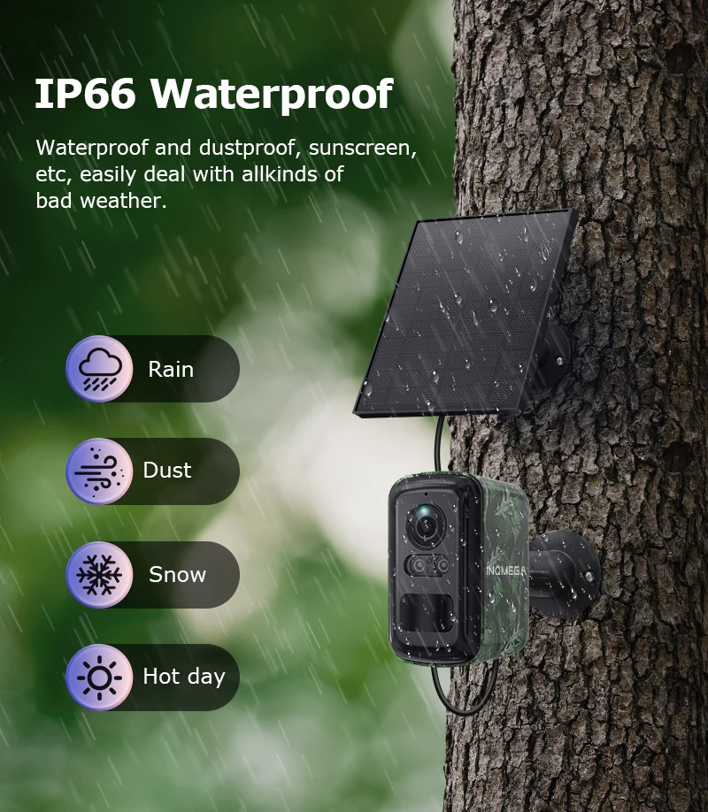 INQMEGA 5MP Solar 4G Camera Outdoor Surveillance Camouflage Color Security Mini  Camera PIR Detection Auto Tracking UBox APP