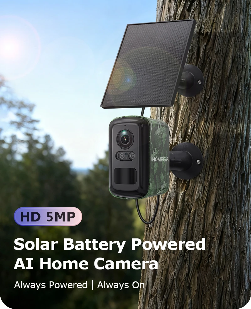 INQMEGA 5MP Solar 4G Camera Outdoor Surveillance Camouflage Color Security Mini  Camera PIR Detection Auto Tracking UBox APP