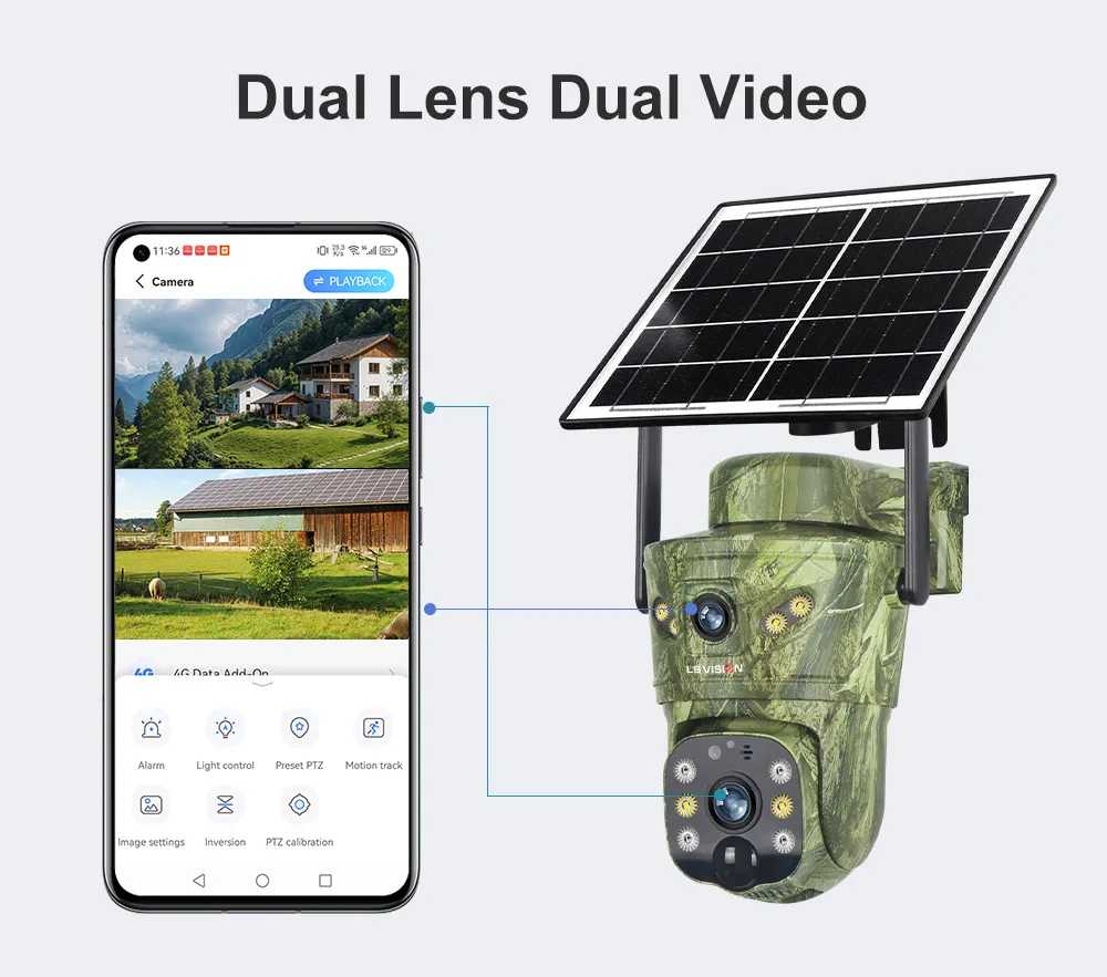 LS VISION 2 Lens 8MP 4G Solar Security Camera WiFi Wireless Outdoor Human/Animal AI Detection Waterproof Wildlife Cctv  Night