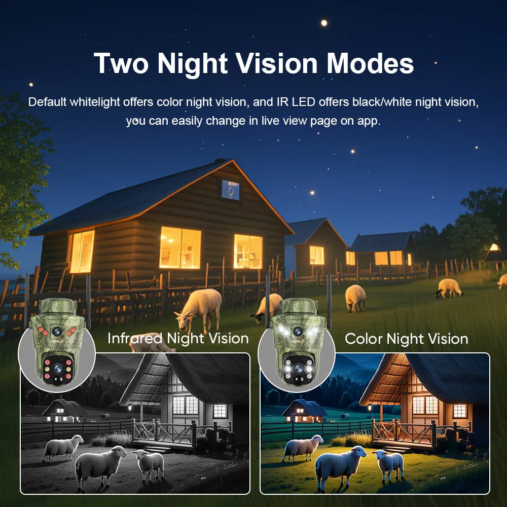 LS VISION 2 Lens 8MP 4G Solar Security Camera WiFi Wireless Outdoor Human/Animal AI Detection Waterproof Wildlife Cctv  Night
