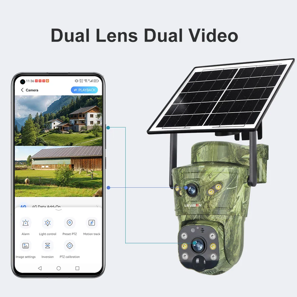 LS VISION 2 Lens 8MP 4G Solar Security Camera WiFi Wireless Outdoor Human/Animal AI Detection Waterproof Wildlife Cctv  Night