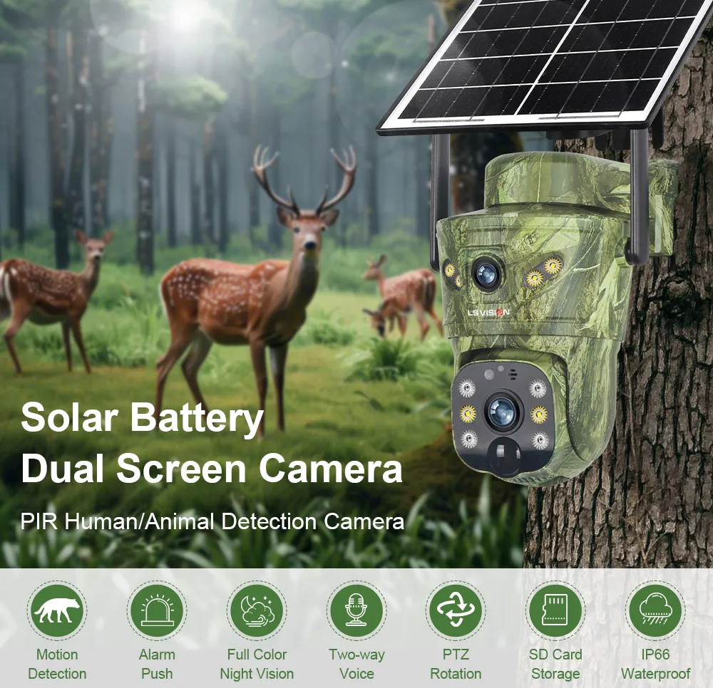 LS VISION 2 Lens 8MP 4G Solar Security Camera WiFi Wireless Outdoor Human/Animal AI Detection Waterproof Wildlife Cctv  Night