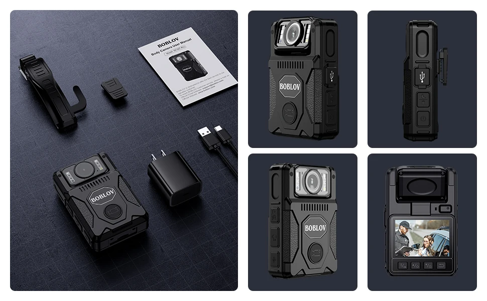 BOBLOV M7 256G Body Camera 180 Rotatable Lens GPS Body Cam Last 14 Hours Video Recording Police Body Worn Cam for Daily Shooting