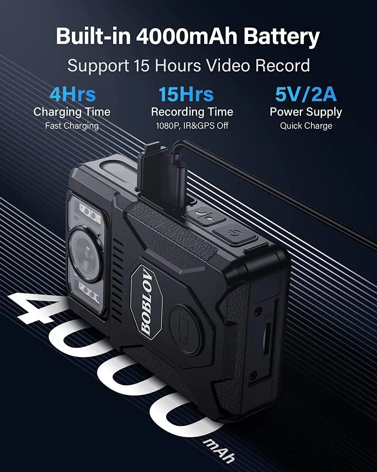 BOBLOV M7 256G Body Camera 180 Rotatable Lens GPS Body Cam Last 14 Hours Video Recording Police Body Worn Cam for Daily Shooting