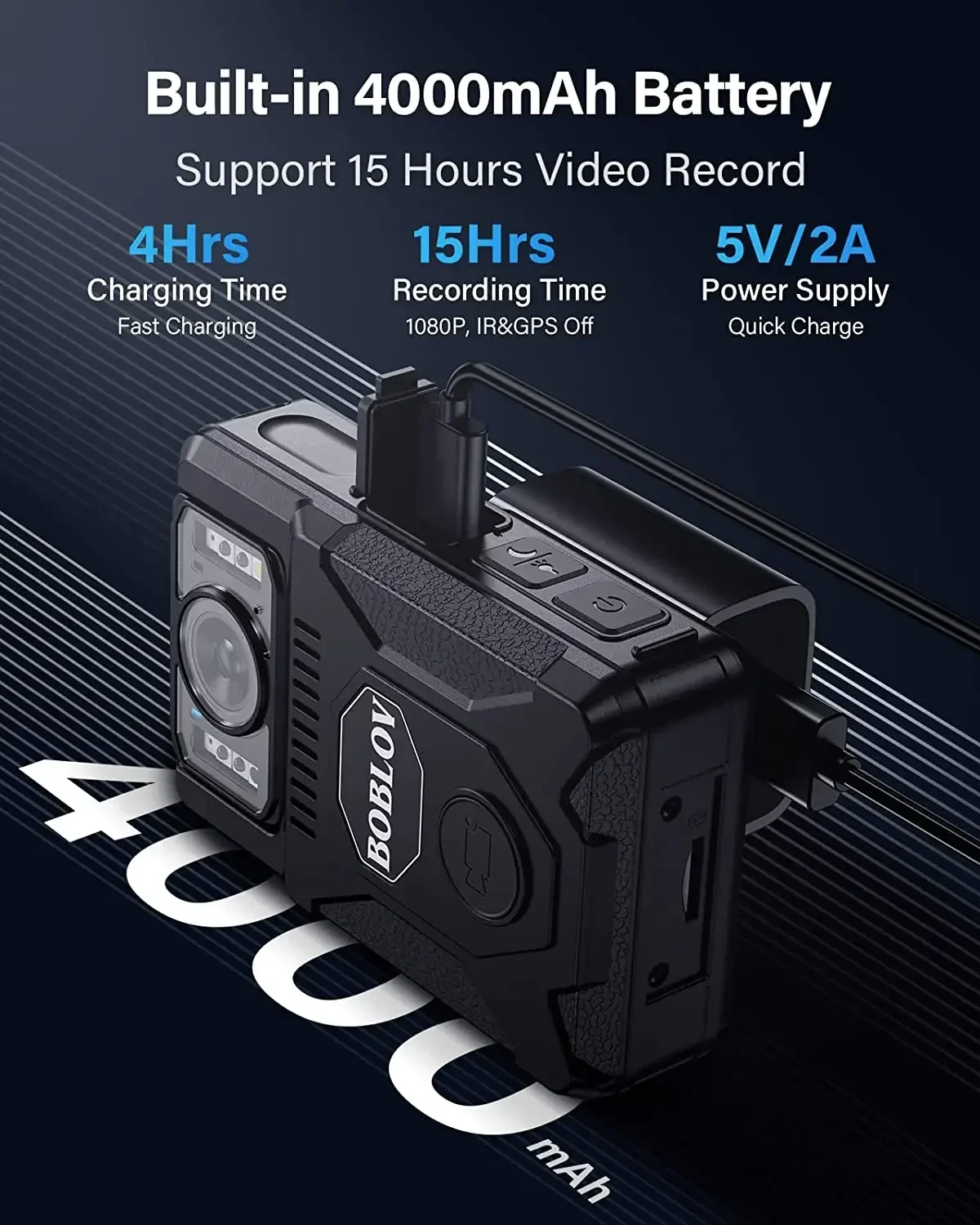 BOBLOV M7 256G Body Camera 180 Rotatable Lens GPS Body Cam Last 14 Hours Video Recording Police Body Worn Cam for Daily Shooting