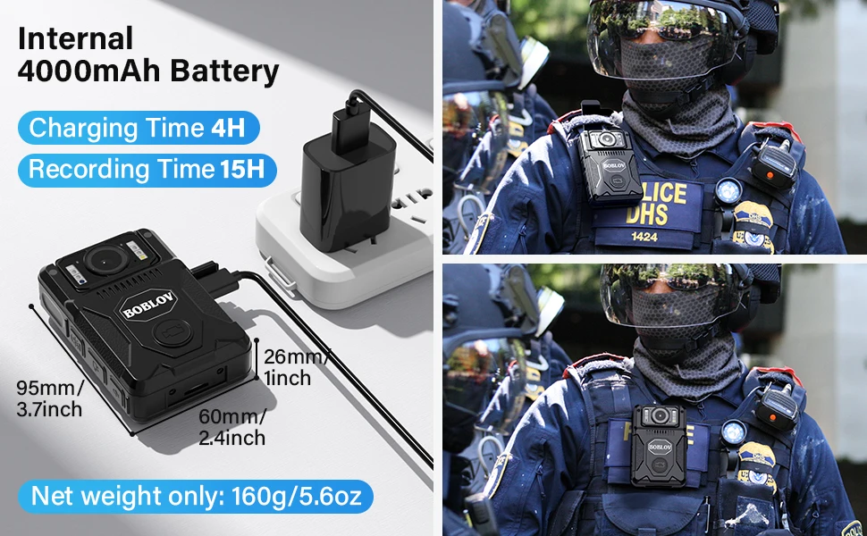 BOBLOV M7 256G Body Camera 180 Rotatable Lens GPS Body Cam Last 14 Hours Video Recording Police Body Worn Cam for Daily Shooting
