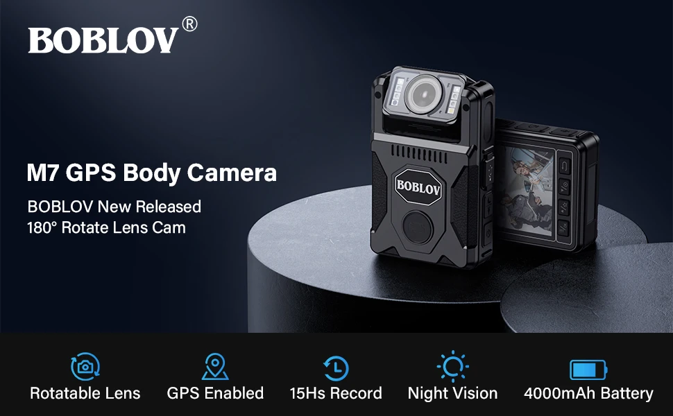 BOBLOV M7 256G Body Camera 180 Rotatable Lens GPS Body Cam Last 14 Hours Video Recording Police Body Worn Cam for Daily Shooting
