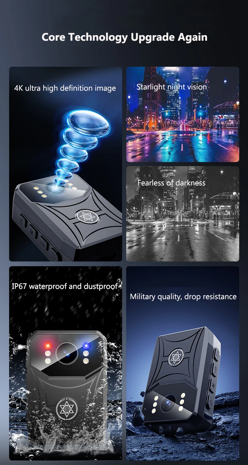 4K HD Mini Camera Police Recorder Ultra HD 2.0-inch Screen IR Night Vision Body Worn Camera, Wearable Portable Body Camcorders