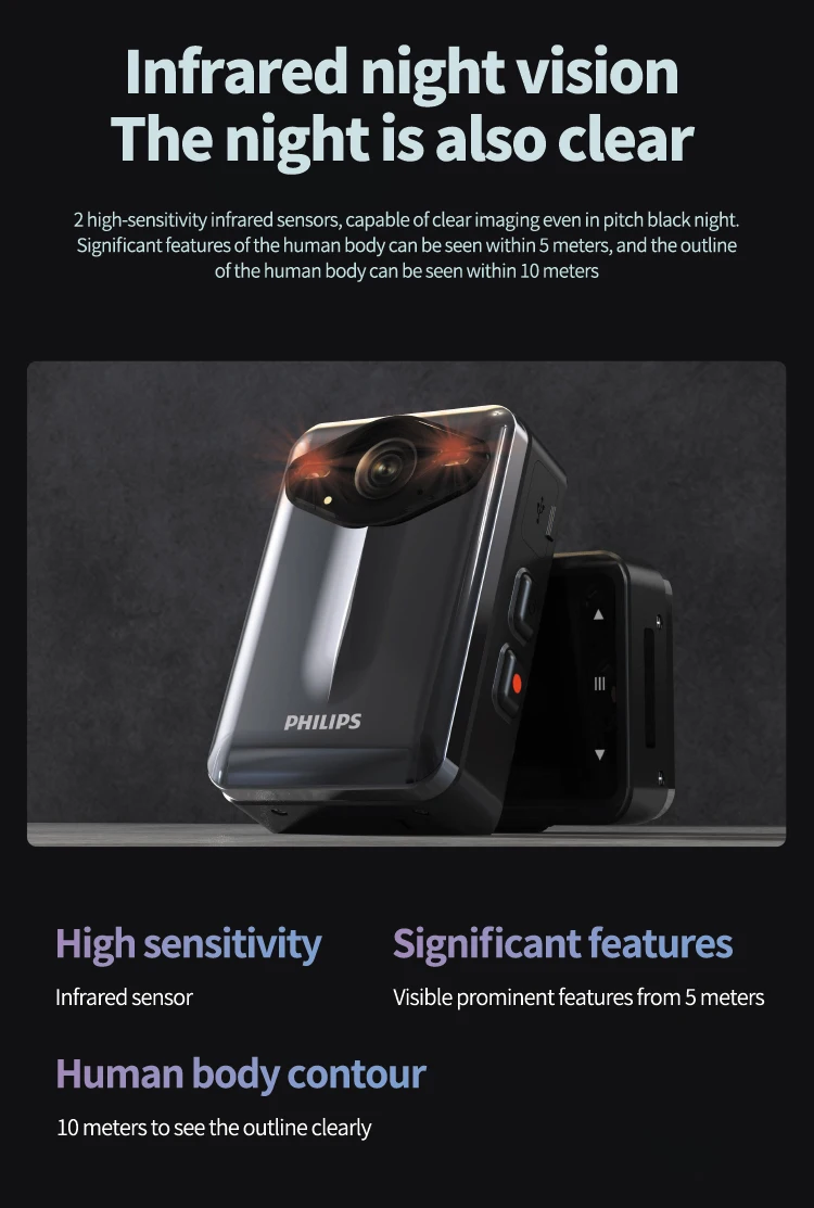 PHILIPS Original Body Worn Camera 1080P Night Vision VTR8003 Video Recording Equipment