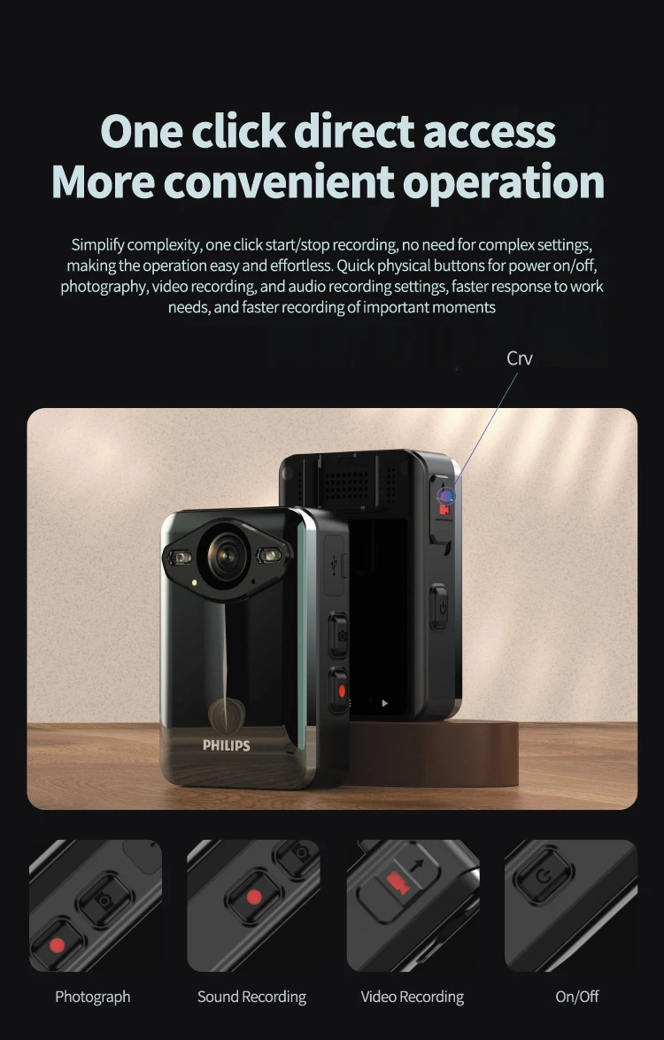 PHILIPS Original Body Worn Camera 1080P Night Vision VTR8003 Video Recording Equipment