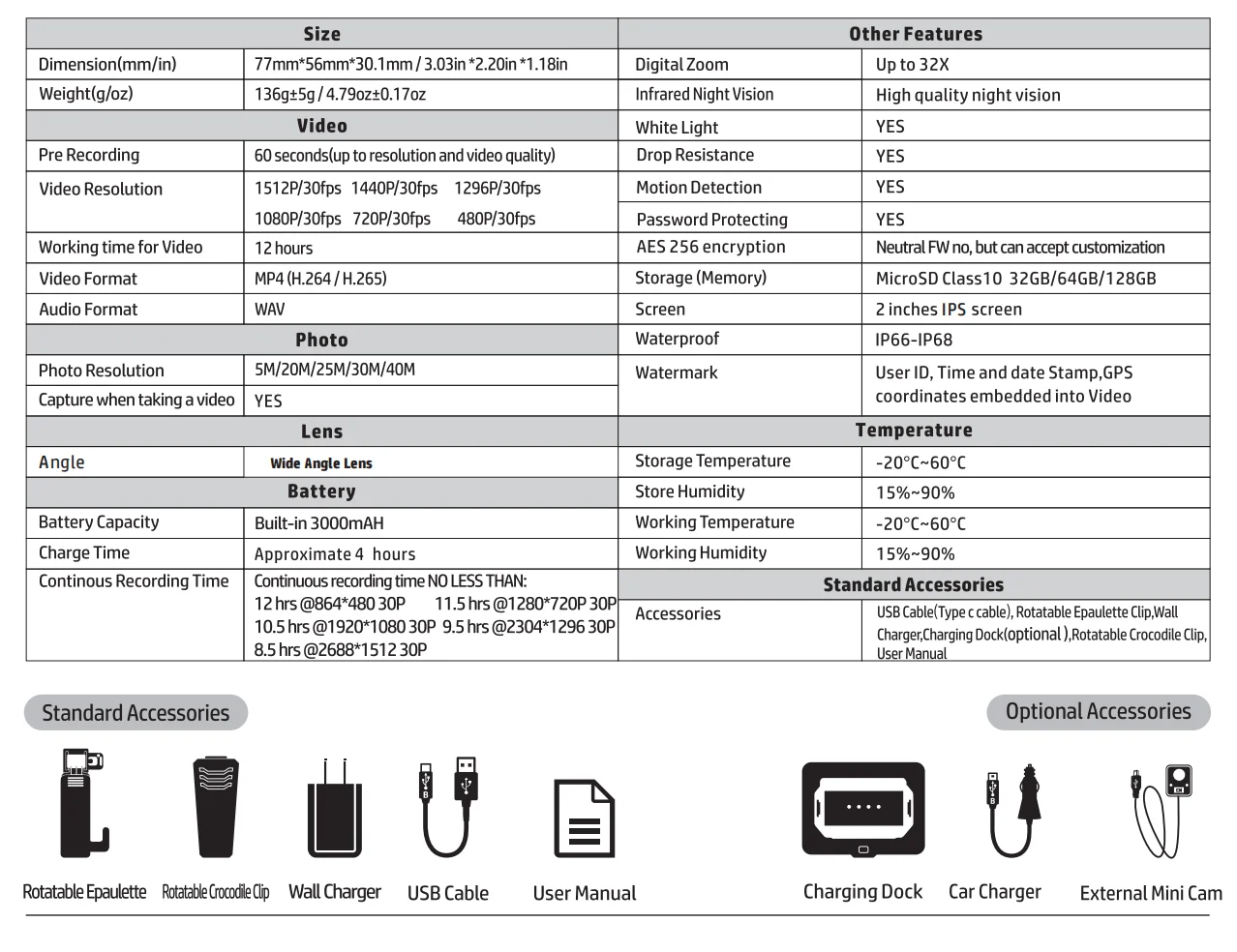 Mini  Body Camera with Audio 2K Night Vision Mini Size and Worn Design