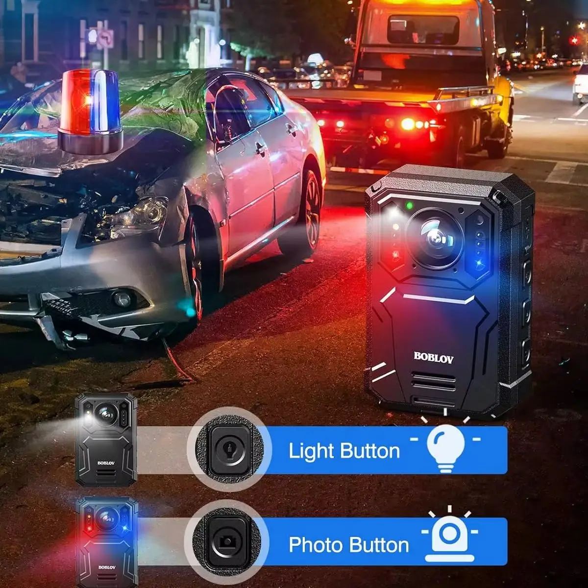 BOBLOV KJ23 Body Worn Camera with Car Suction Kit,128GB 1296P,3200mAh,14 Hours,Night Vision,for Daily Record/Waiters/Delivery