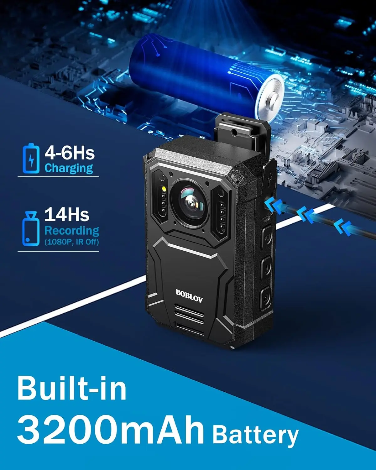 BOBLOV KJ23 Body Worn Camera with Car Suction Kit,128GB 1296P,3200mAh,14 Hours,Night Vision,for Daily Record/Waiters/Delivery