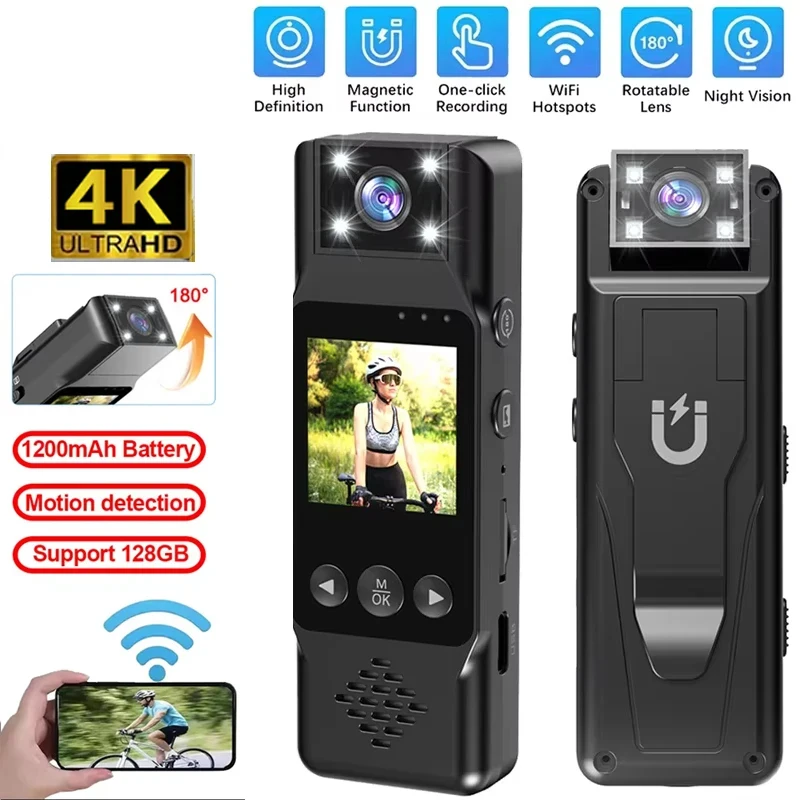 Sport Camera Mini Camera 4K HD Wifi Magnetic Back Clip Digital Video Recorder Worn Body Cam Night Vision DVR NEW