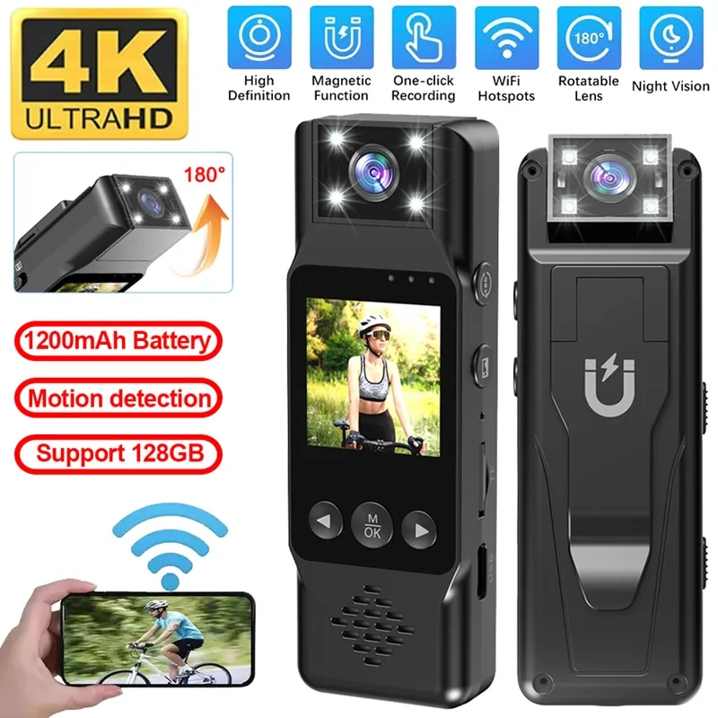 Sport Camera Mini Camera 4K HD Wifi Magnetic Back Clip Digital Video Recorder Worn Body Cam Night Vision DVR NEW