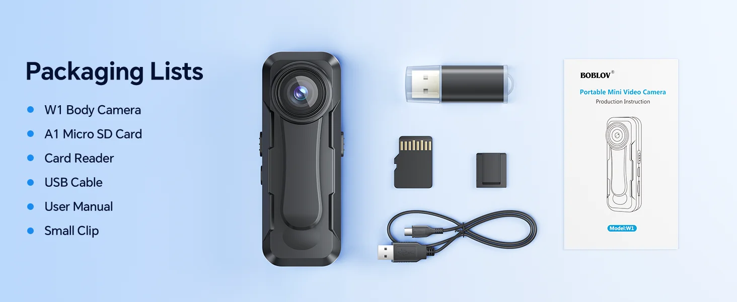 BOBLOV W1 64GB HD 1080P Body Worn Camera - Loop Recording with Time Stamp for Travel/Delivery/Lecture, Wearable Action Cam​