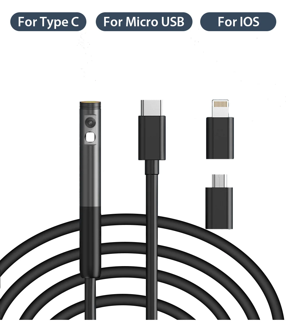 KERUI 2MP Industrial Endoscope Camera Single/Dual Lens Mini Inspection Camera for Iphone Waterproof Pipeline Borescope Type C