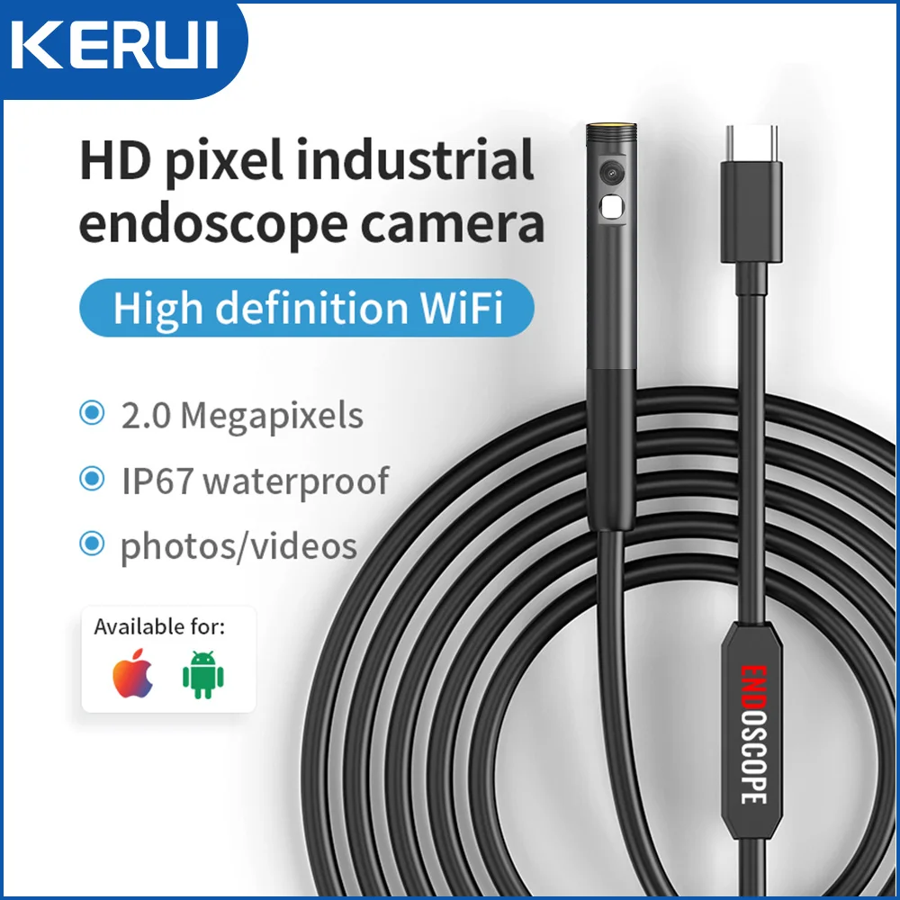 KERUI 2MP Industrial Endoscope Camera Single/Dual Lens Mini Inspection Camera for Iphone Waterproof Pipeline Borescope Type C