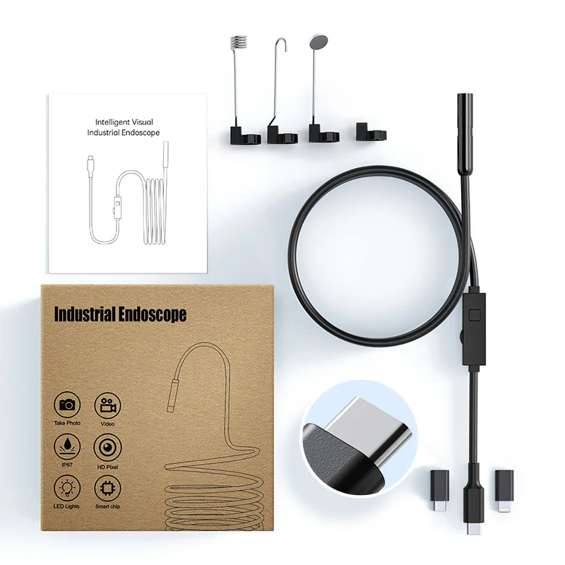 KERUI 2MP Industrial Endoscope Camera Single/Dual Lens Mini Inspection Camera for Iphone Waterproof Pipeline Borescope Type C