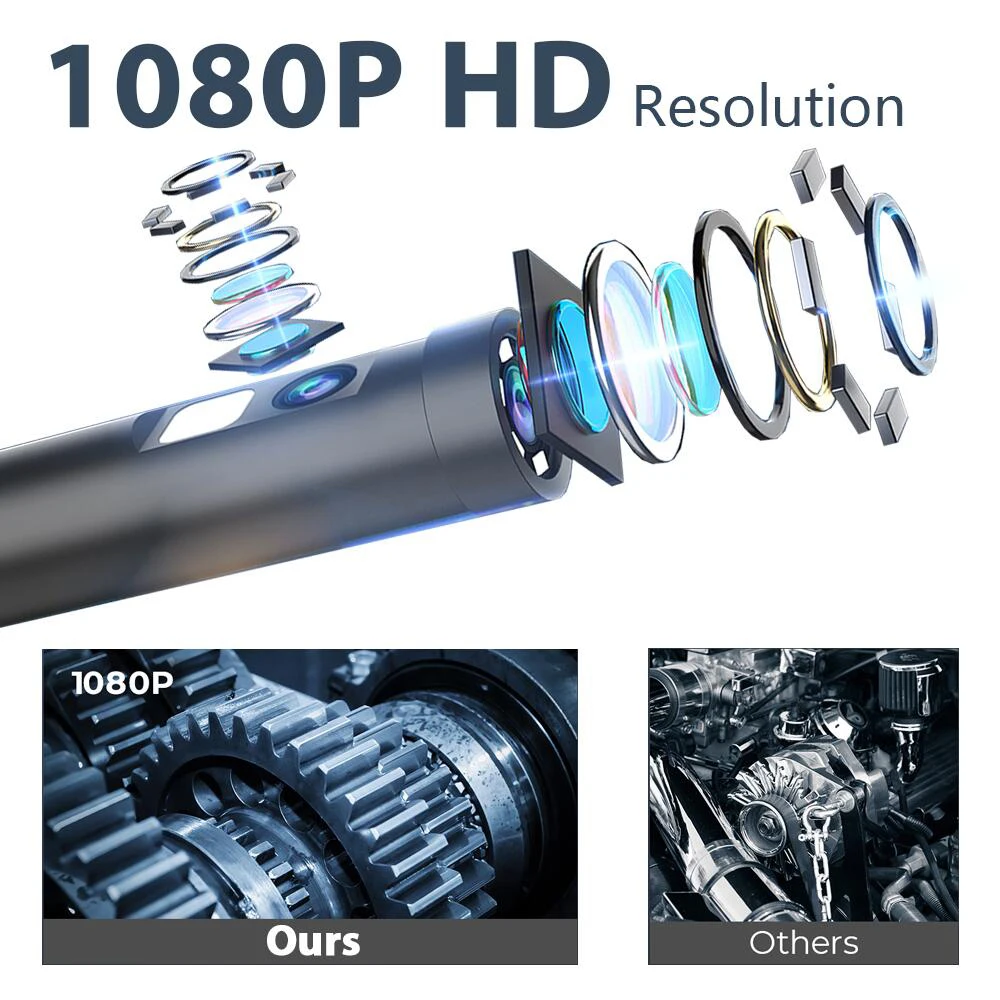 KERUI 2MP Industrial Endoscope Camera Single/Dual Lens Mini Inspection Camera for Iphone Waterproof Pipeline Borescope Type C