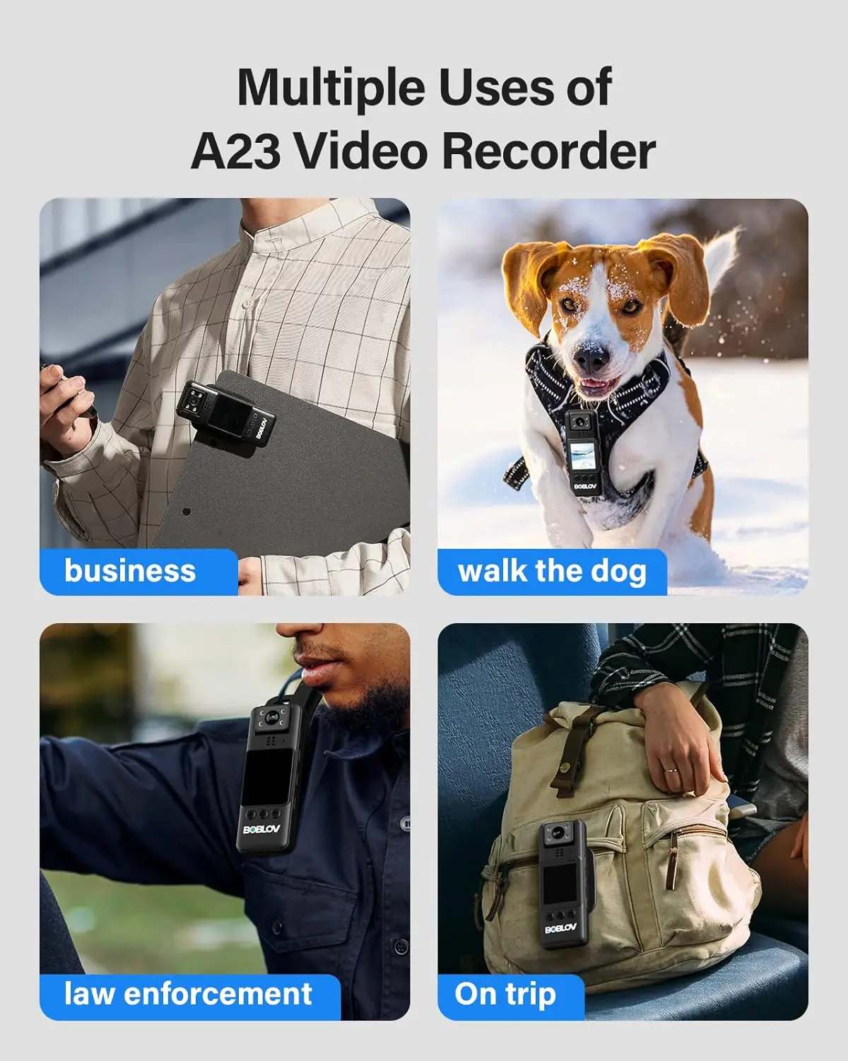 BOBLOV A23 Body Worn Camera 180° Rotatable 1080P Video Camera Night Vision Bodcamera  9Hours Battery Shooting Mini Camera