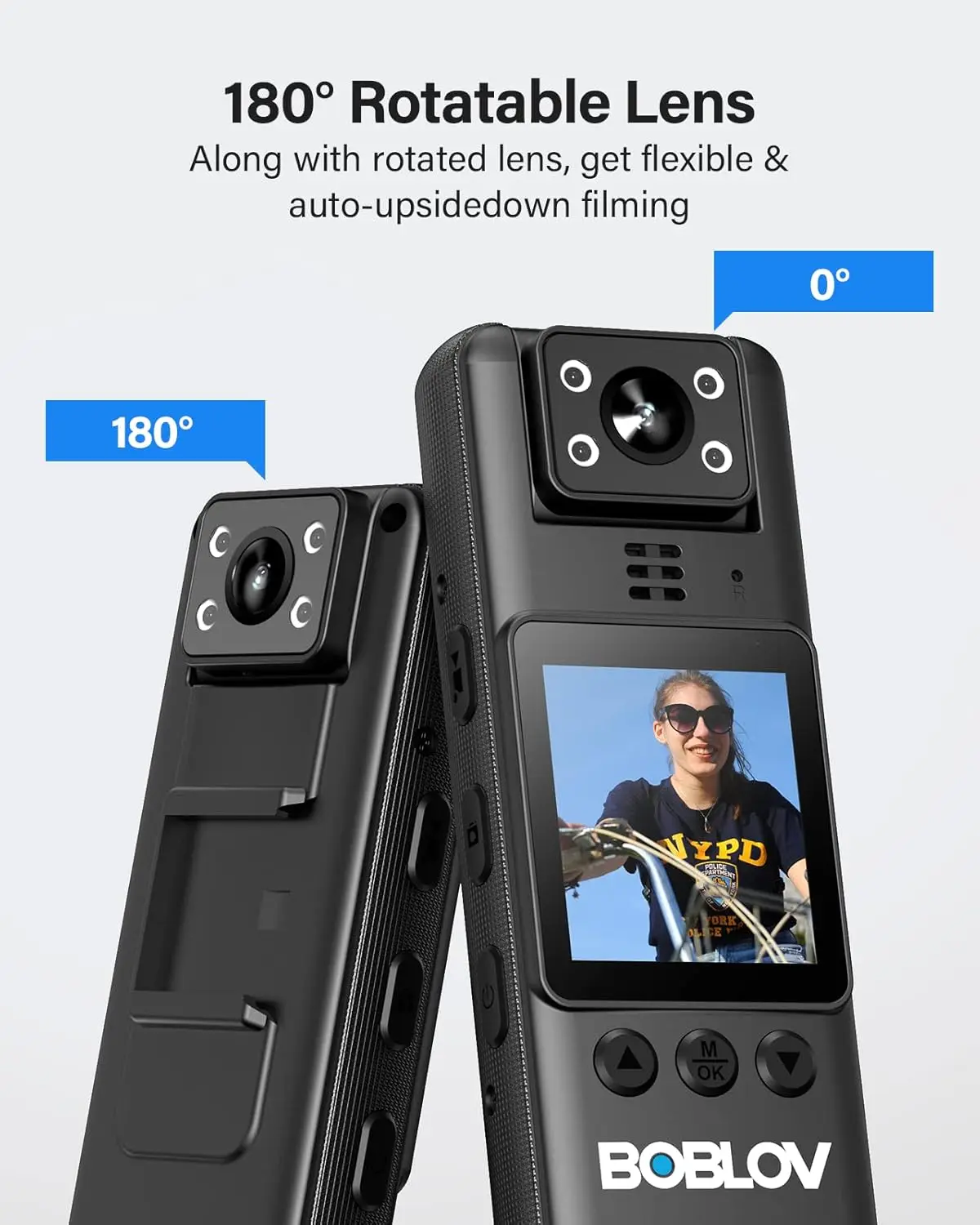 BOBLOV A23 Body Worn Camera 180° Rotatable 1080P Video Camera Night Vision Bodcamera  9Hours Battery Shooting Mini Camera