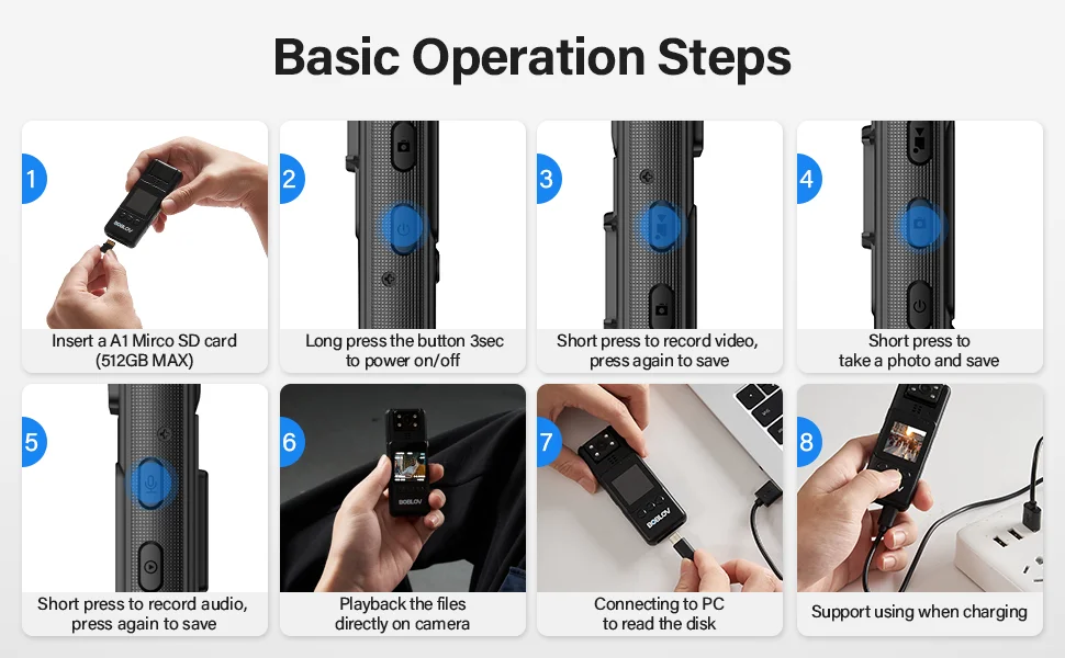 BOBLOV A23 Body Worn Camera 180° Rotatable 1080P Video Camera Night Vision Bodcamera  9Hours Battery Shooting Mini Camera