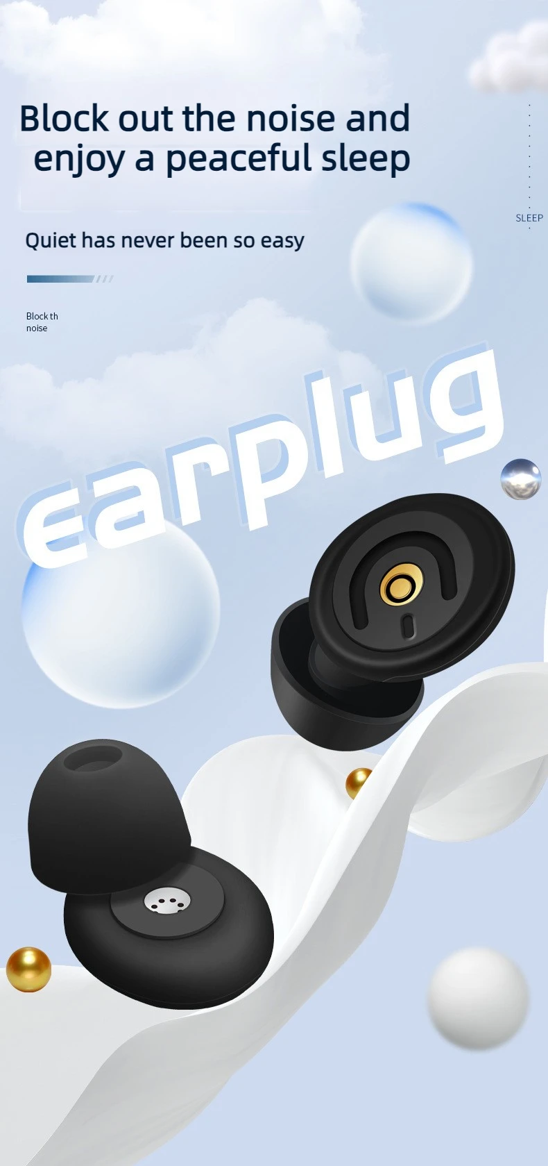 Noise Cancelling Earplugs Reusable with 2 Size Tips Storage Case Soft Durable for Sleeping Concert Travel Study Back to School