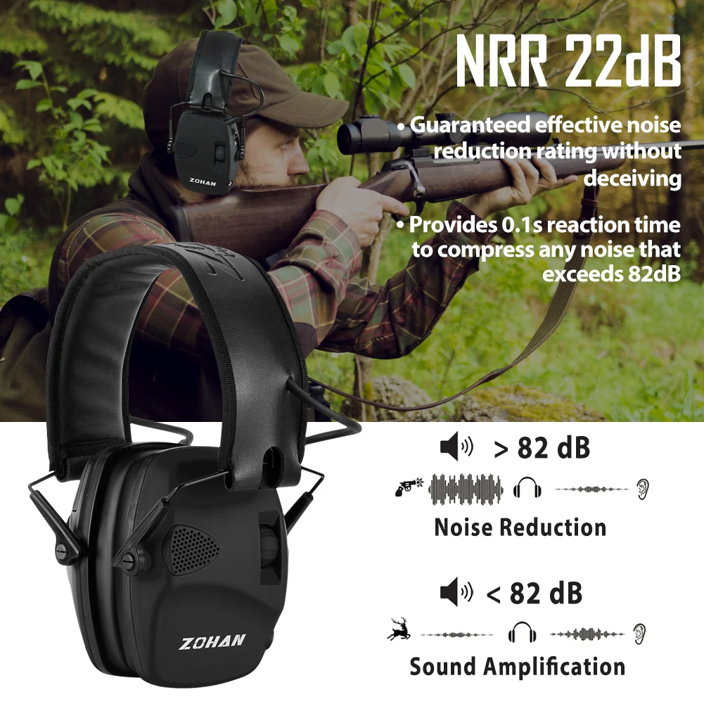 ZOHAN Tactical Electronic Shooting Earmuffs Hunting Sound Pickup Anti-noise Hearing Protective Headset SNR 27dB Outdoor Safety