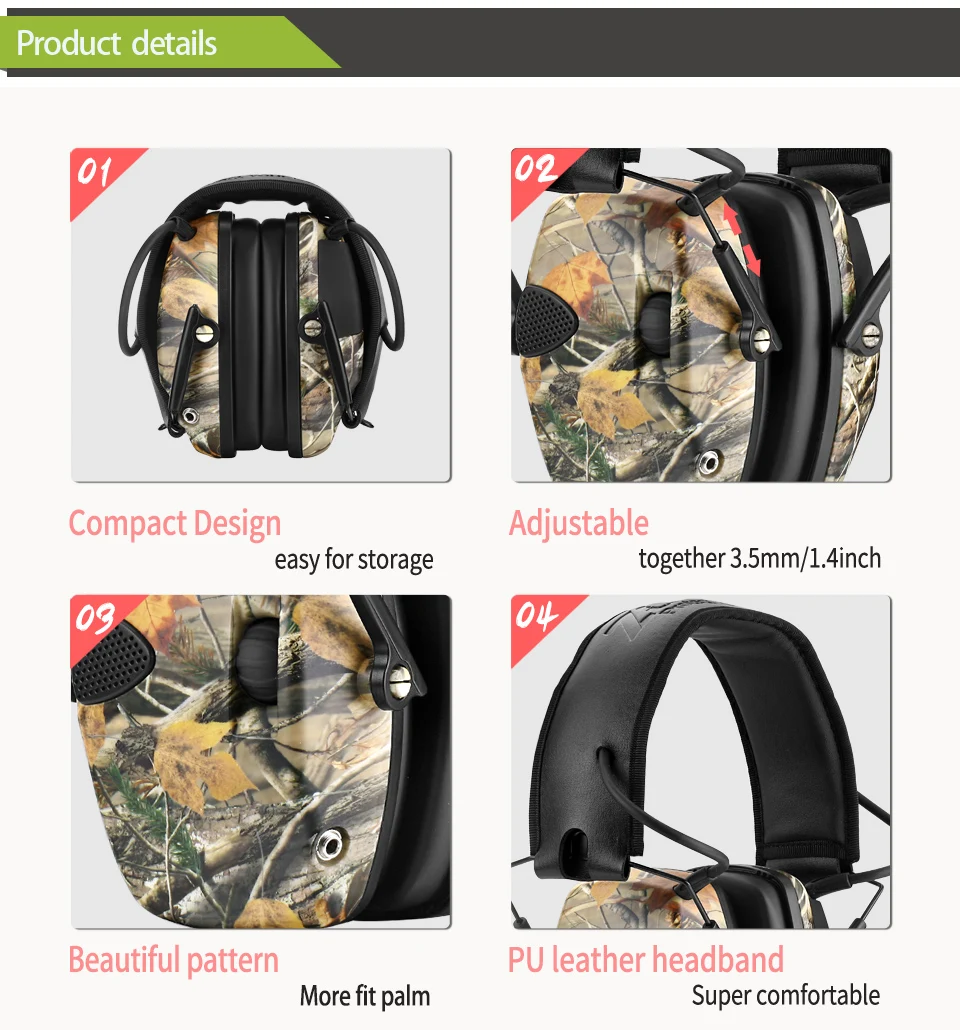 ZOHAN Tactical Electronic Shooting Earmuffs Hunting Sound Pickup Anti-noise Hearing Protective Headset SNR 27dB Outdoor Safety