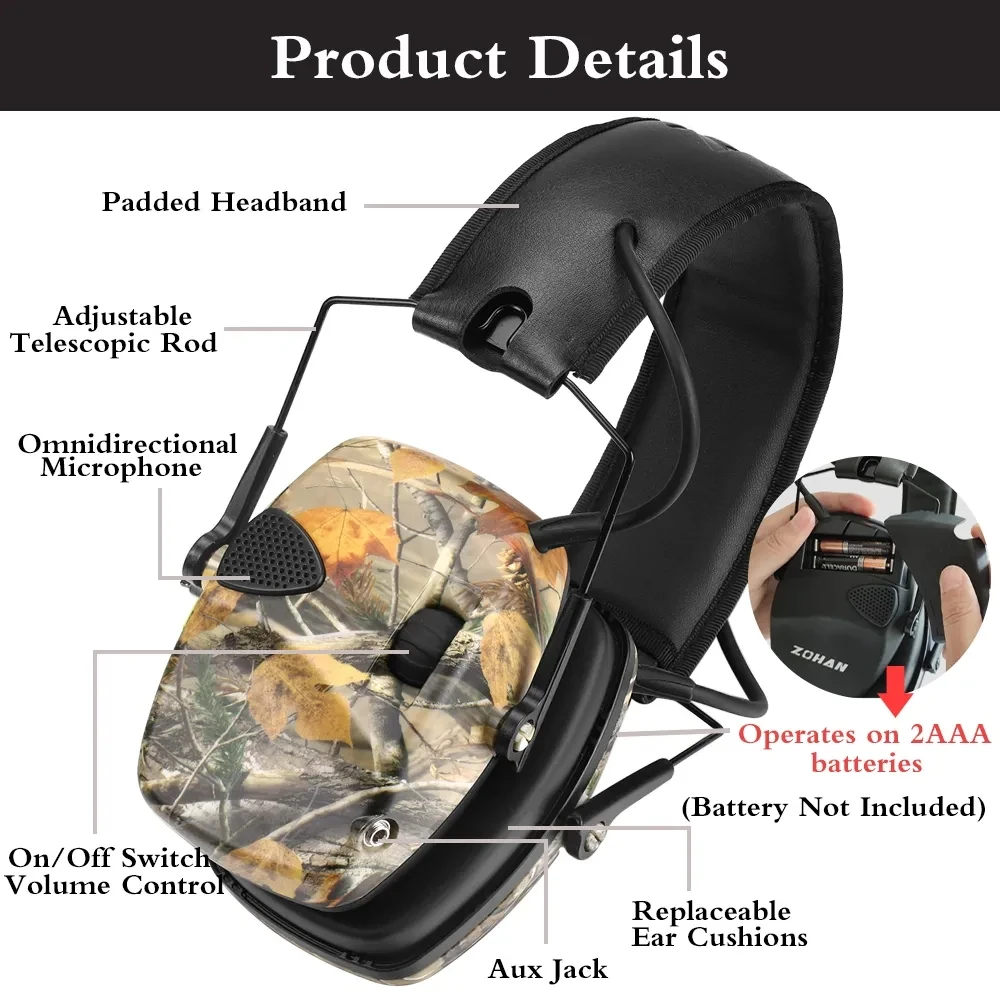 ZOHAN Tactical Electronic Shooting Earmuffs Hunting Sound Pickup Anti-noise Hearing Protective Headset SNR 27dB Outdoor Safety